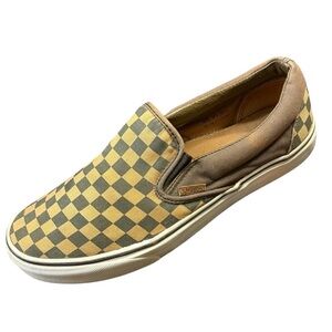 Vans Brown and Tan Checkered Slip-On Sneakers